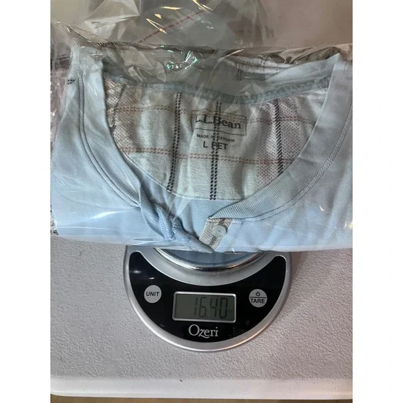 LLBean Long Sleeve Henley Pajama Set Top Pants Light Blue Plaid Cotton L PET - Picture 14 of 15